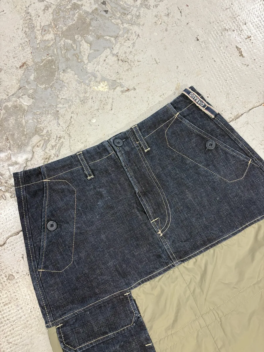 2000s Marithé + François Girbaud Brut Denim Hybrid Olive Nylon Skirt - Image 8