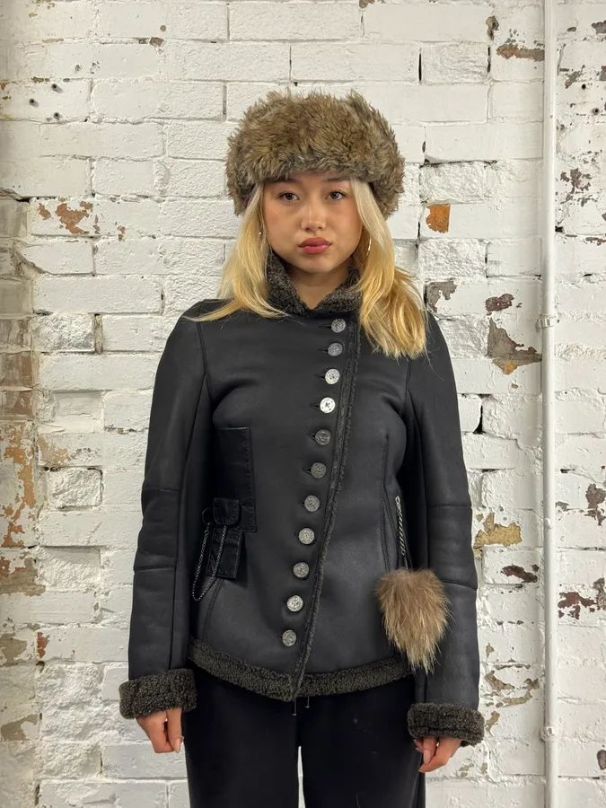 2000s Marithé + François Girbaud Asymmetrical Buttoned Leather Jacket - Image 3