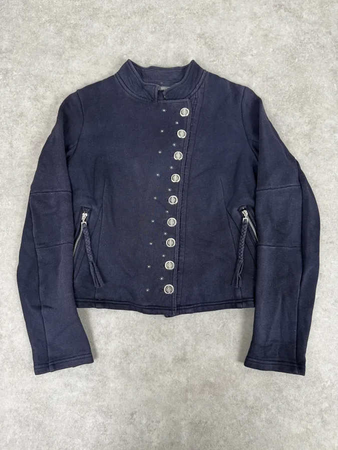 2000s Marithé + François Girbaud Asymmetrical Buttoned Navy Cardigan
