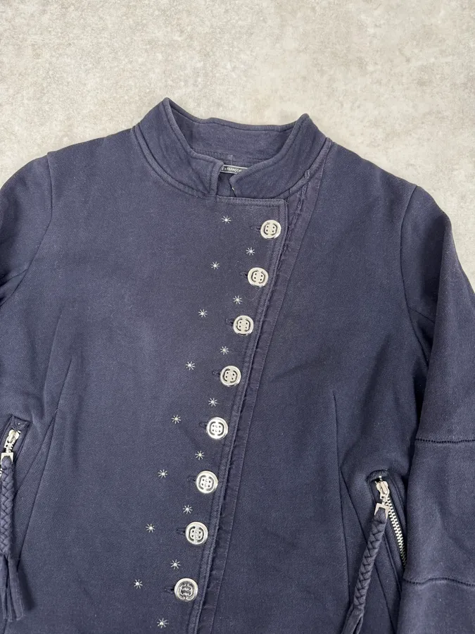 2000s Marithé + François Girbaud Asymmetrical Buttoned Navy Cardigan - Image 5