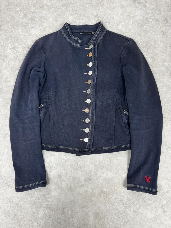 2000s Marithé + François Girbaud Asymmetrical Buttoned Navy Sweater