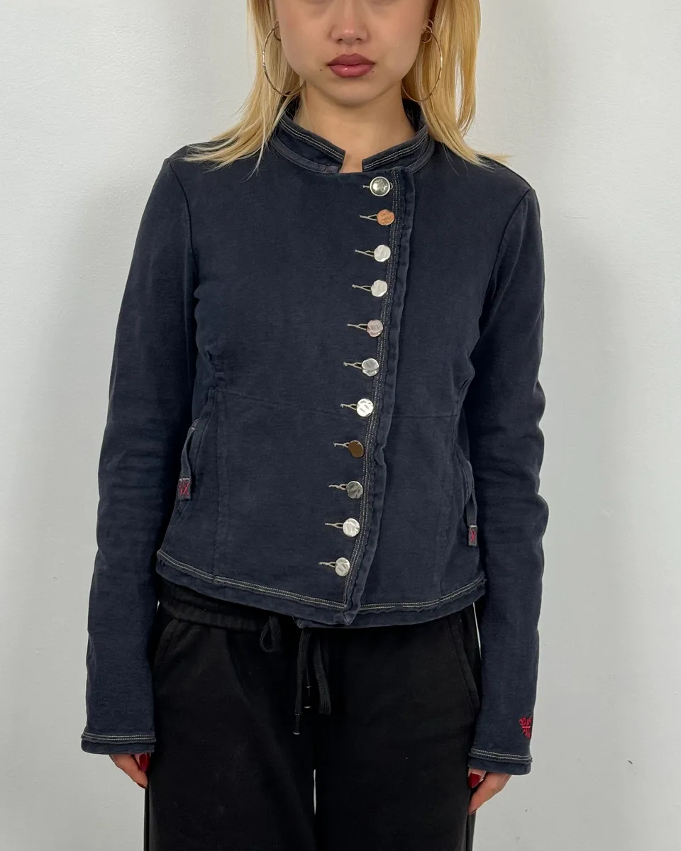 2000s Marithé + François Girbaud Asymmetrical Buttoned Navy Sweater - Image 2
