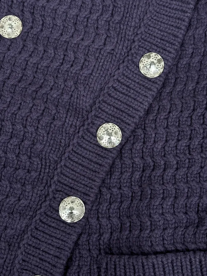 2000s Marithé + François Girbaud Asymmetrical Buttoned Wool Purple Cardigan - Image 8