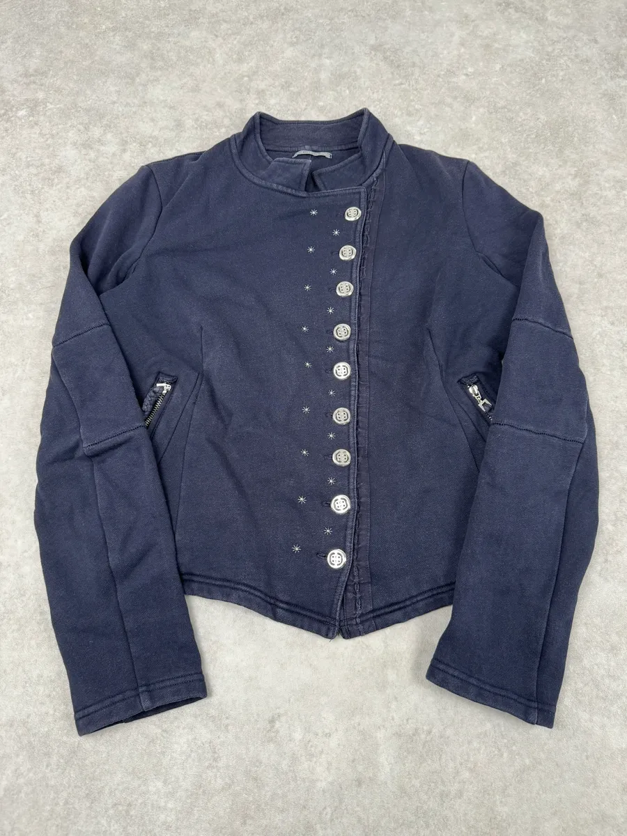2000s Marithé + François Girbaud Asymmetrical Navy Buttoned Cardigan Sweater - Image 4