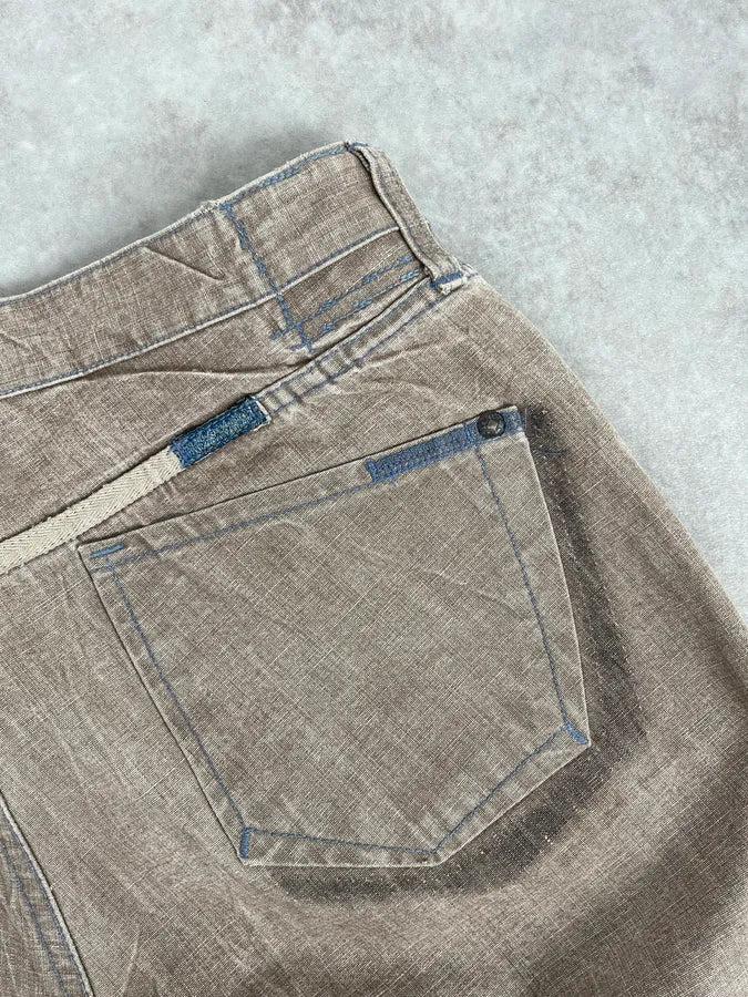 2000s Marithé + François Girbaud Beige Cracked Denim Jeans - Image 12