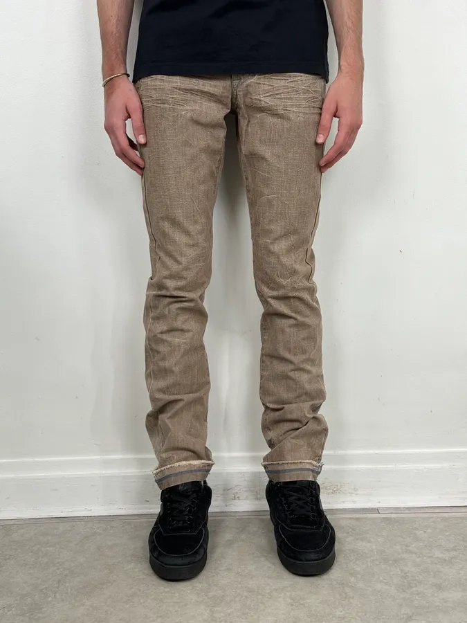 2000s Marithé + François Girbaud Beige Cracked Denim Jeans - Image 3