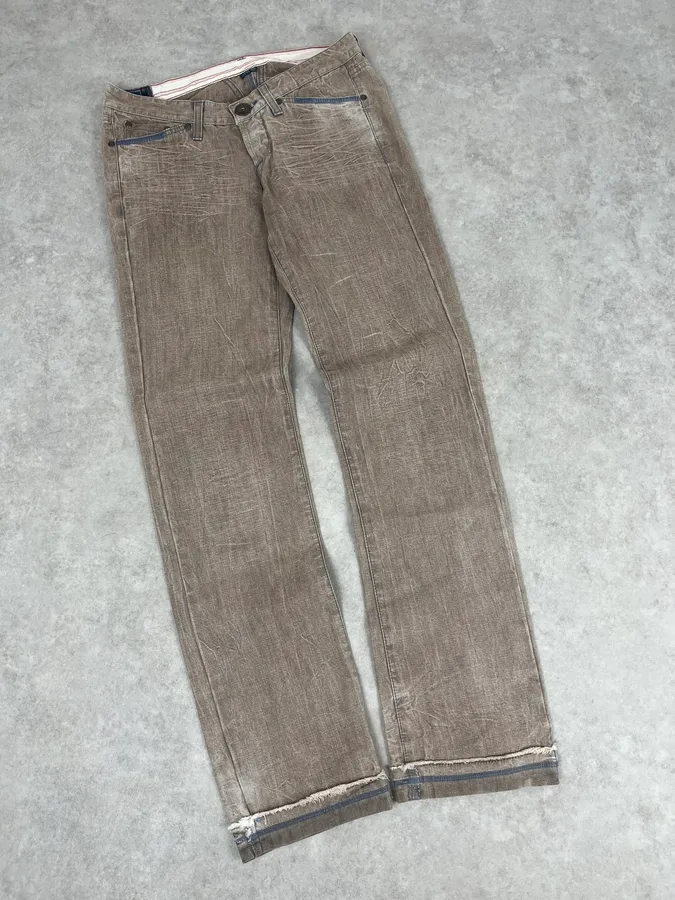 2000s Marithé + François Girbaud Beige Cracked Denim Jeans - Image 6