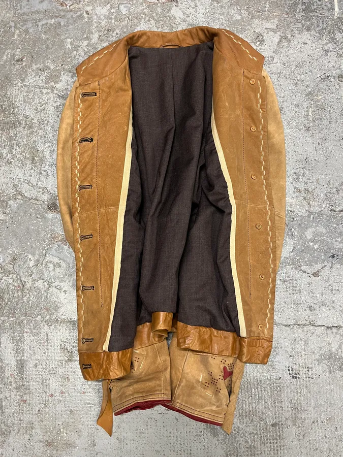2000s Marithé + François Girbaud Beige Leather Buttoned Jacket - Image 4
