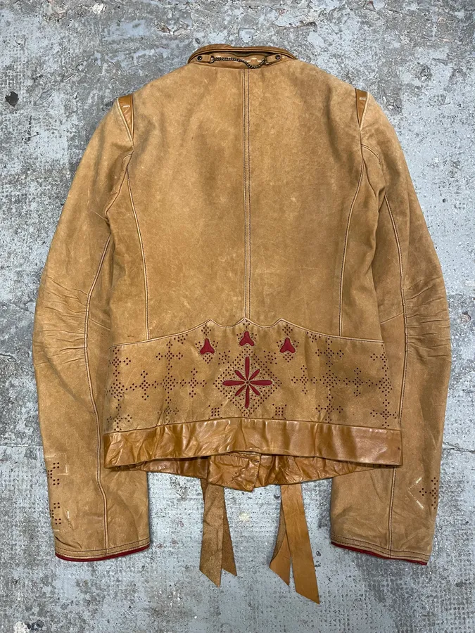 2000s Marithé + François Girbaud Beige Leather Buttoned Jacket - Image 5