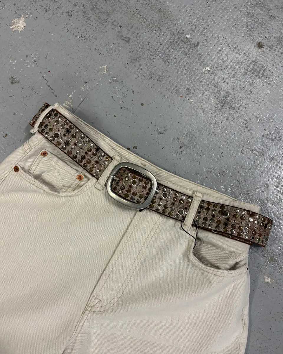 2000s Marithé + François Girbaud Beige Leather Studded Belt - Image 2