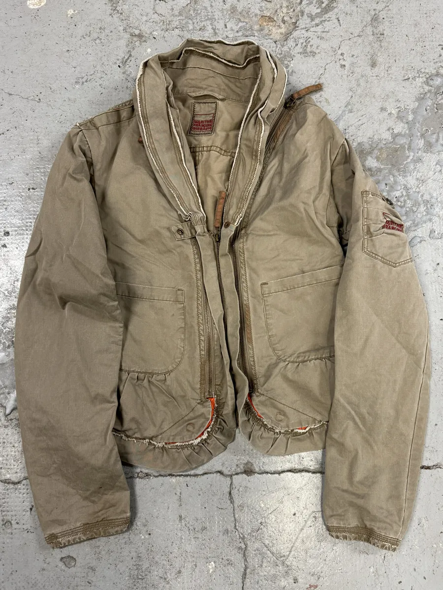 2000s Marithé + François Girbaud Beige & Orange Multi Pockets Utility Jacket - Image 2