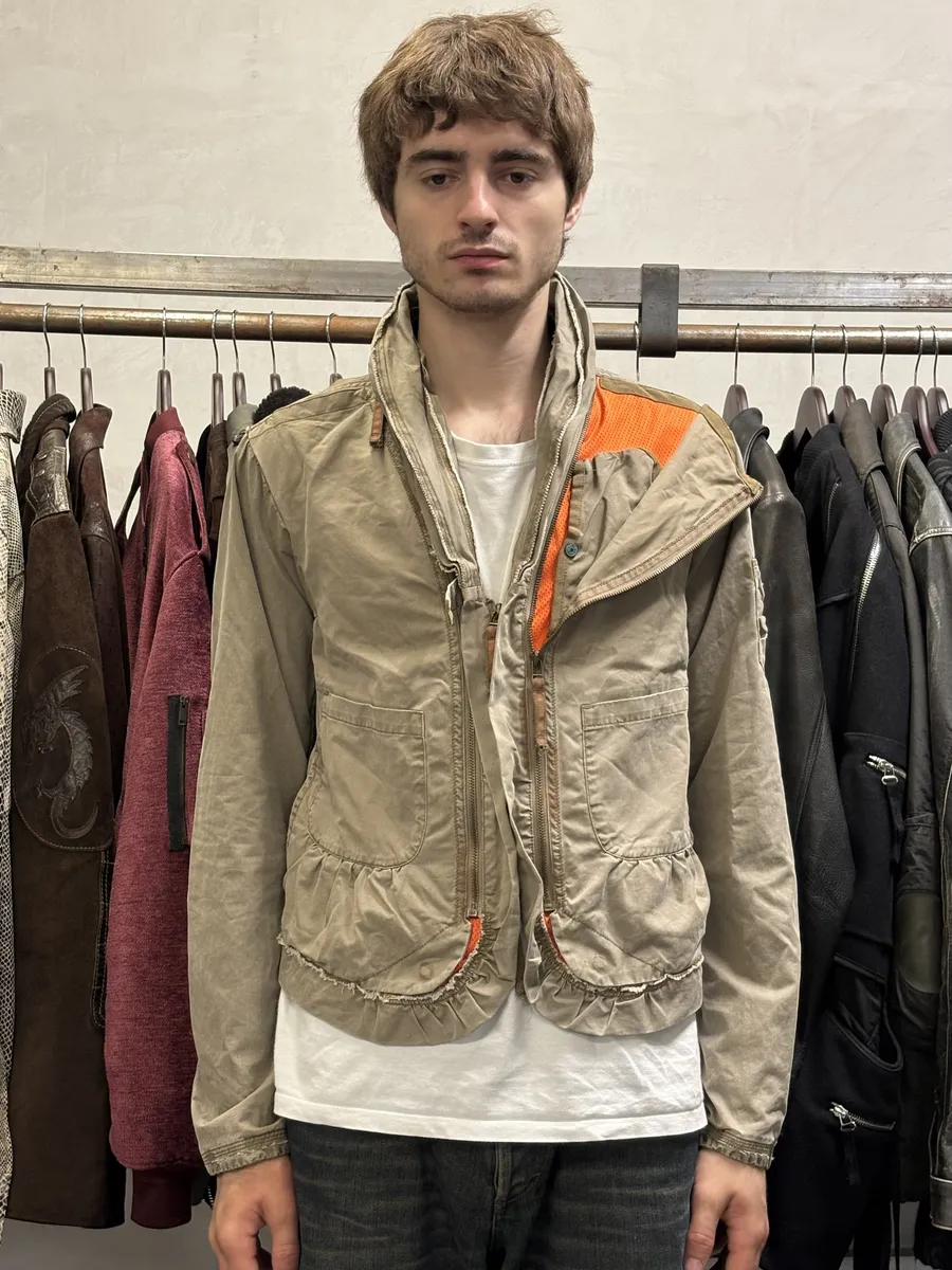 2000s Marithé + François Girbaud Beige & Orange Multi Pockets Utility Jacket - Image 3