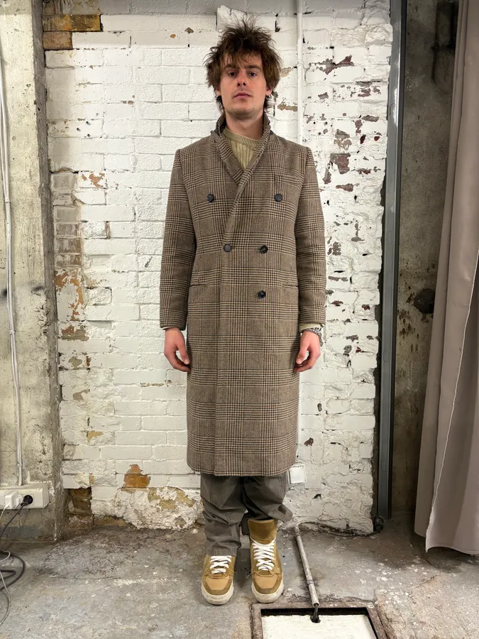 2000s Marithé + François Girbaud Beige Wool Tartan Long Coat - Image 2