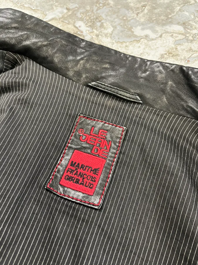 2000s Marithé + François Girbaud Black Asymmetrical Buttoned Leather Jacket - Image 10