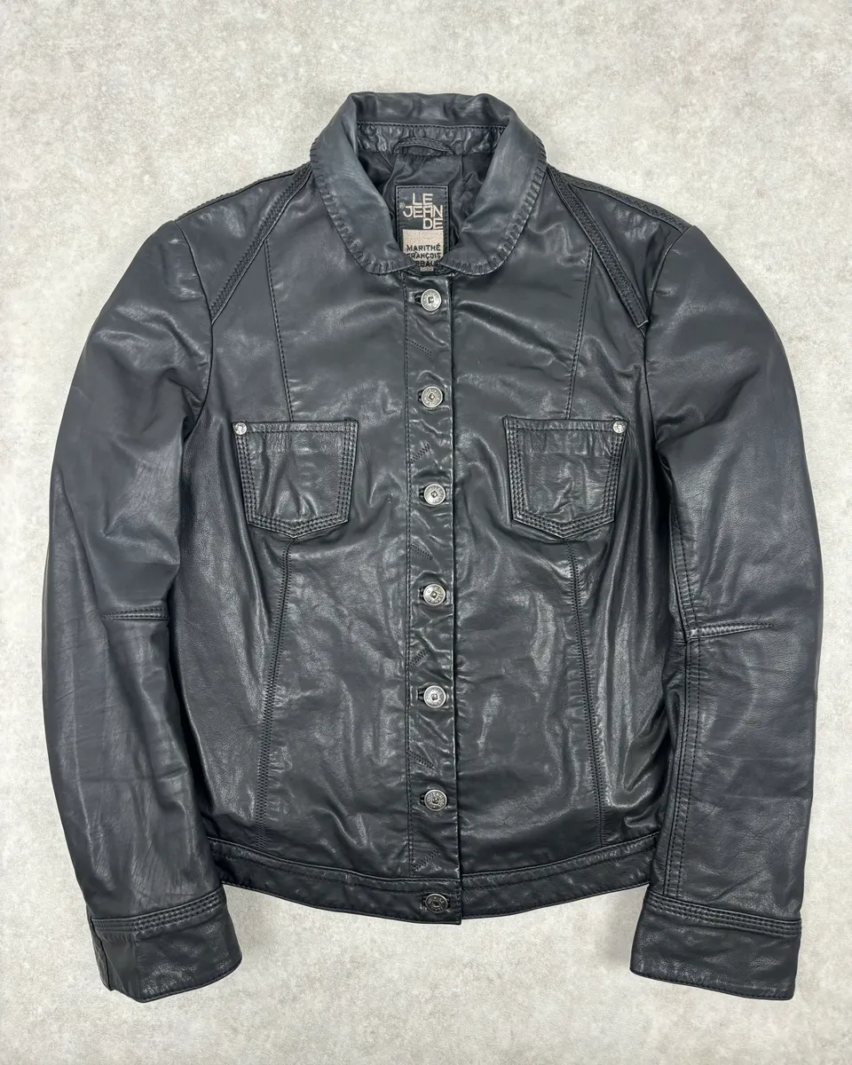 2000s Marithé + François Girbaud Black Buttoned Modern Leather Jacket