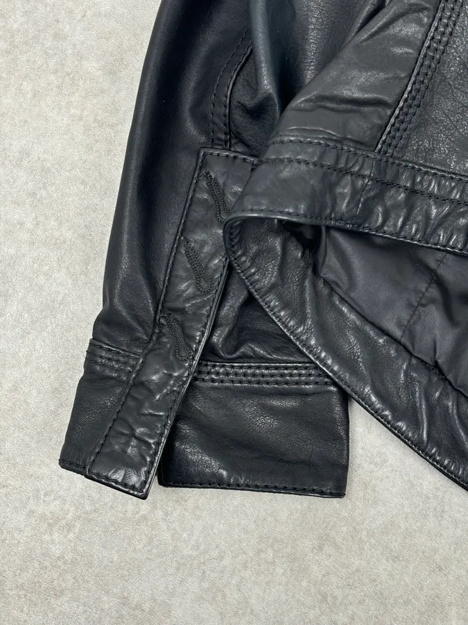 2000s Marithé + François Girbaud Black Buttoned Modern Leather Jacket - Image 10