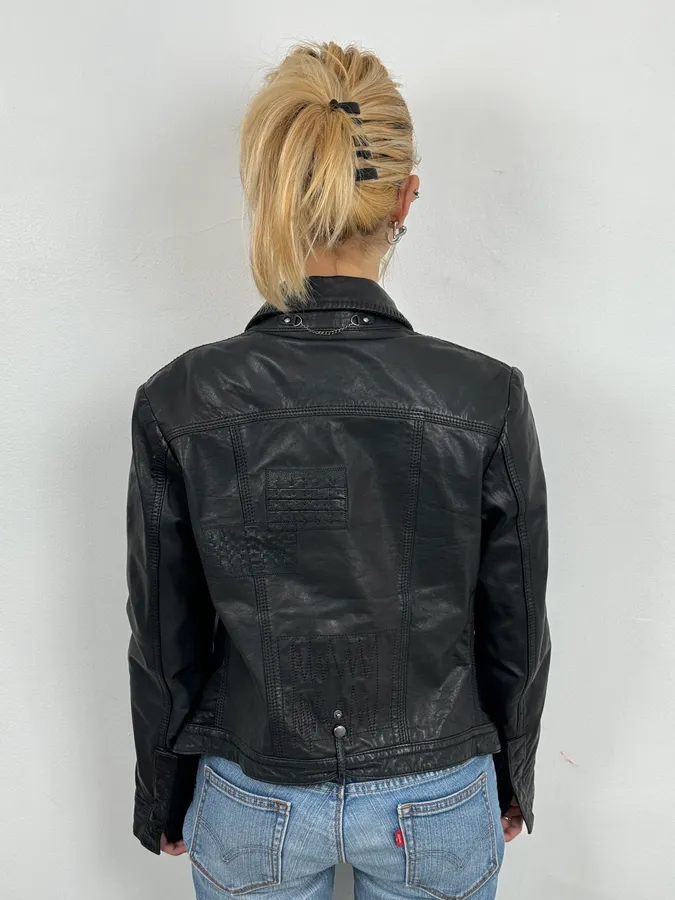 2000s Marithé + François Girbaud Black Buttoned Modern Leather Jacket - Image 3