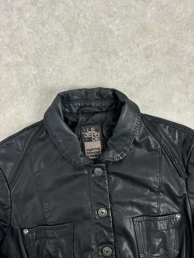 2000s Marithé + François Girbaud Black Buttoned Modern Leather Jacket - Image 4