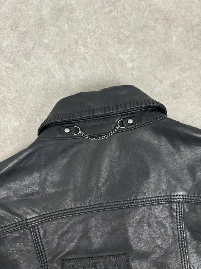 2000s Marithé + François Girbaud Black Buttoned Modern Leather Jacket - Image 6