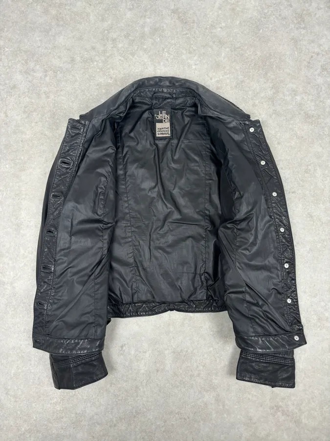 2000s Marithé + François Girbaud Black Buttoned Modern Leather Jacket - Image 7