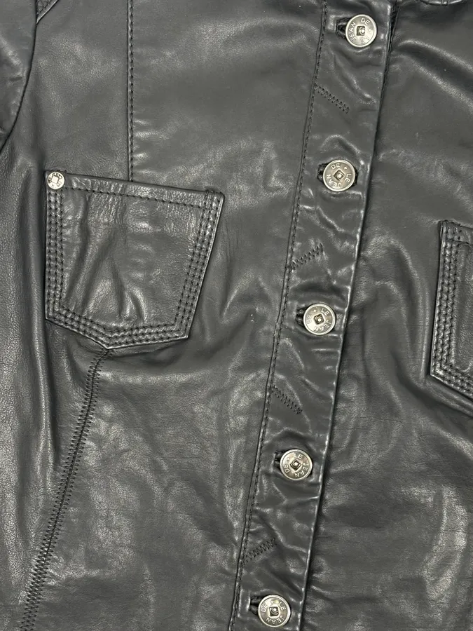 2000s Marithé + François Girbaud Black Buttoned Modern Leather Jacket - Image 8