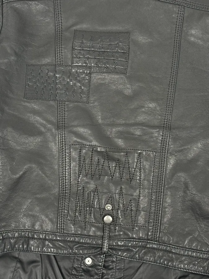2000s Marithé + François Girbaud Black Buttoned Modern Leather Jacket - Image 9