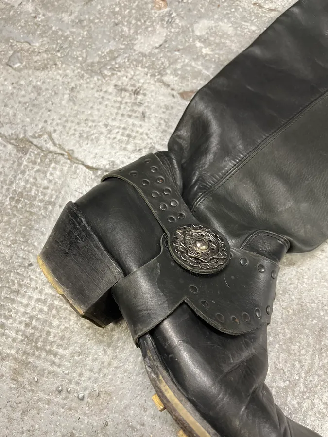 2000s Marithé + François Girbaud Black Embellished Rock Ankle Leather Boots - Image 4