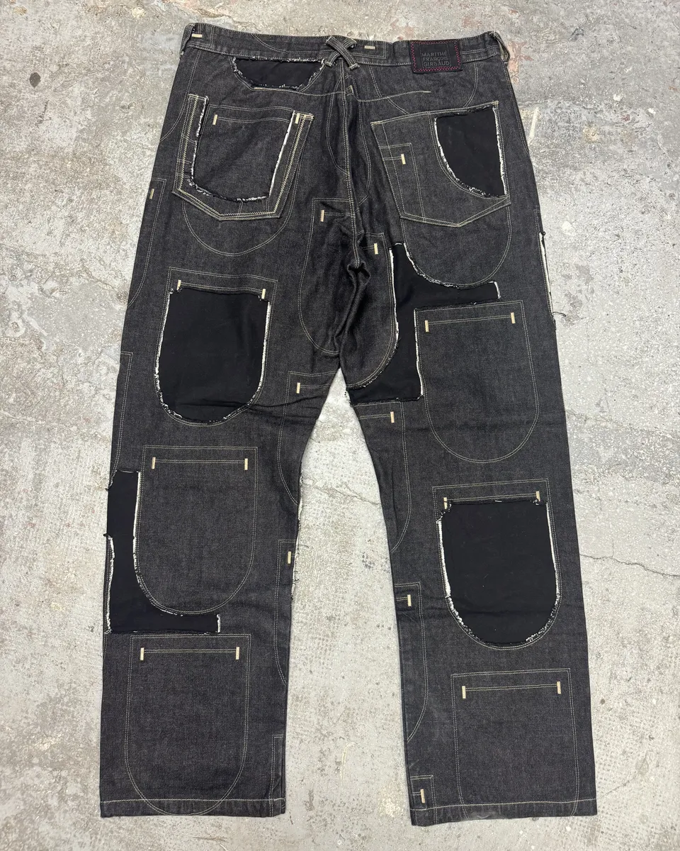 2000s Marithé + François Girbaud Black Hybrid Patchwork Pockets Pants - Image 2
