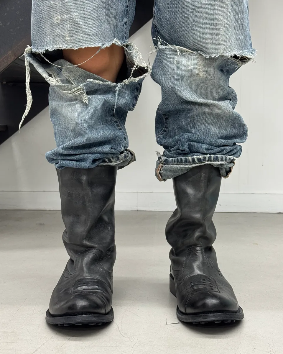 2000s Marithé + François Girbaud Black Leather Motorcycle Boots - Image 2