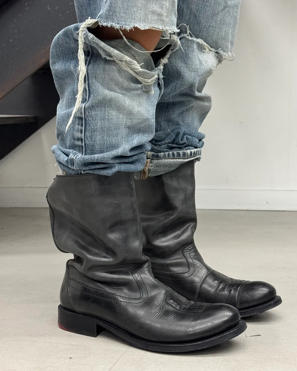2000s Marithé + François Girbaud Black Leather Motorcycle Boots - Image 3
