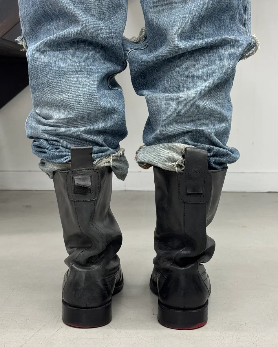 2000s Marithé + François Girbaud Black Leather Motorcycle Boots - Image 4