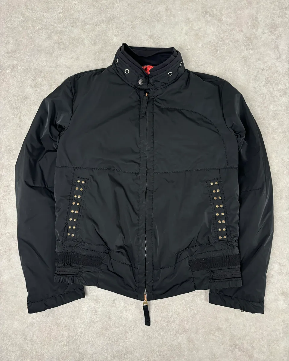 2000s Marithé + François Girbaud Black Nylon Studded Skull Puffer Jacket