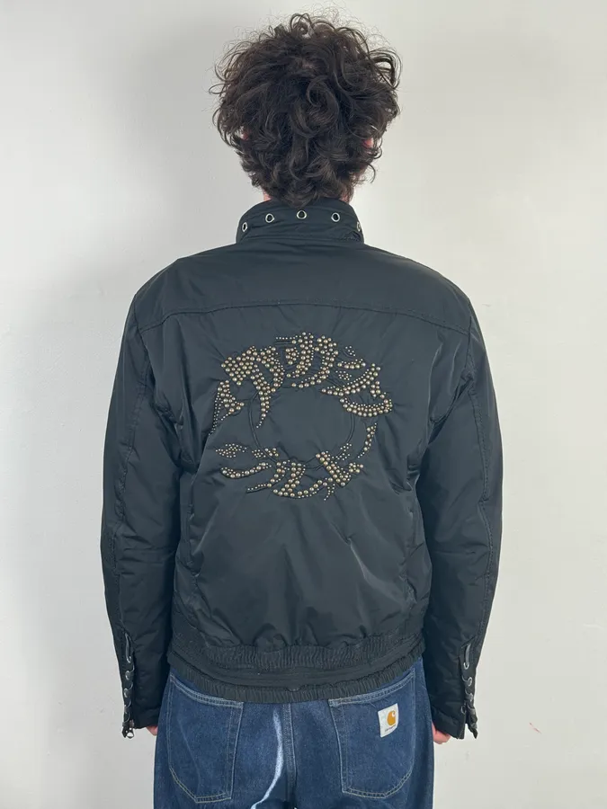 2000s Marithé + François Girbaud Black Nylon Studded Skull Puffer Jacket - Image 2