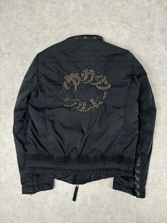 2000s Marithé + François Girbaud Black Nylon Studded Skull Puffer Jacket - Image 5