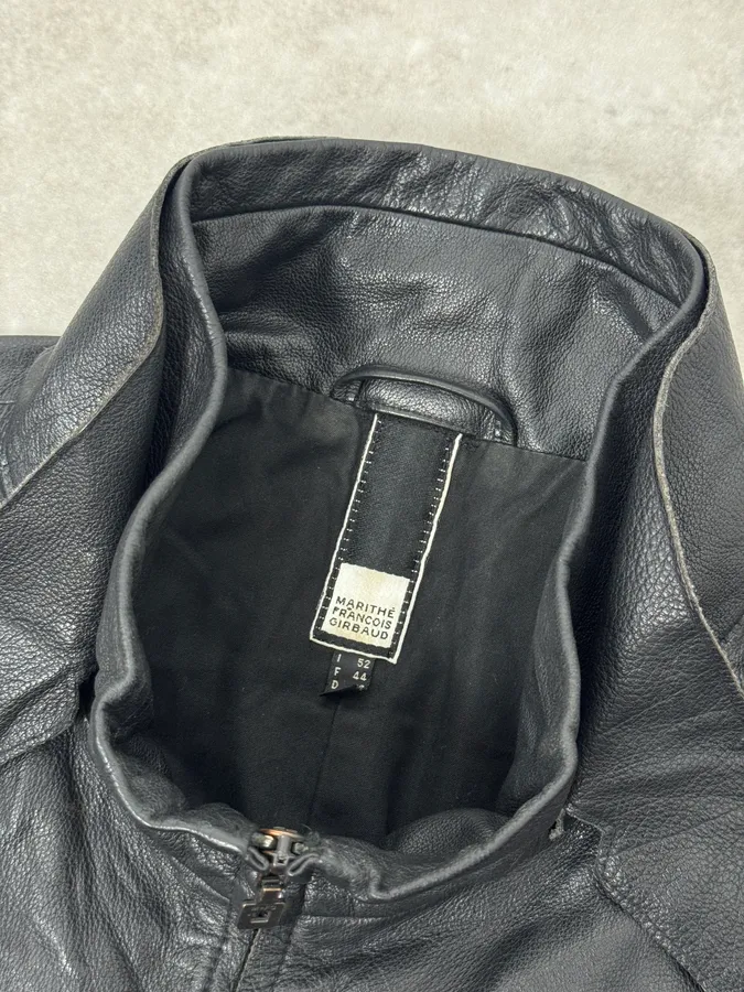 2000s Marithé + François Girbaud Black Plissed Zip-up Leather Jacket - Image 5