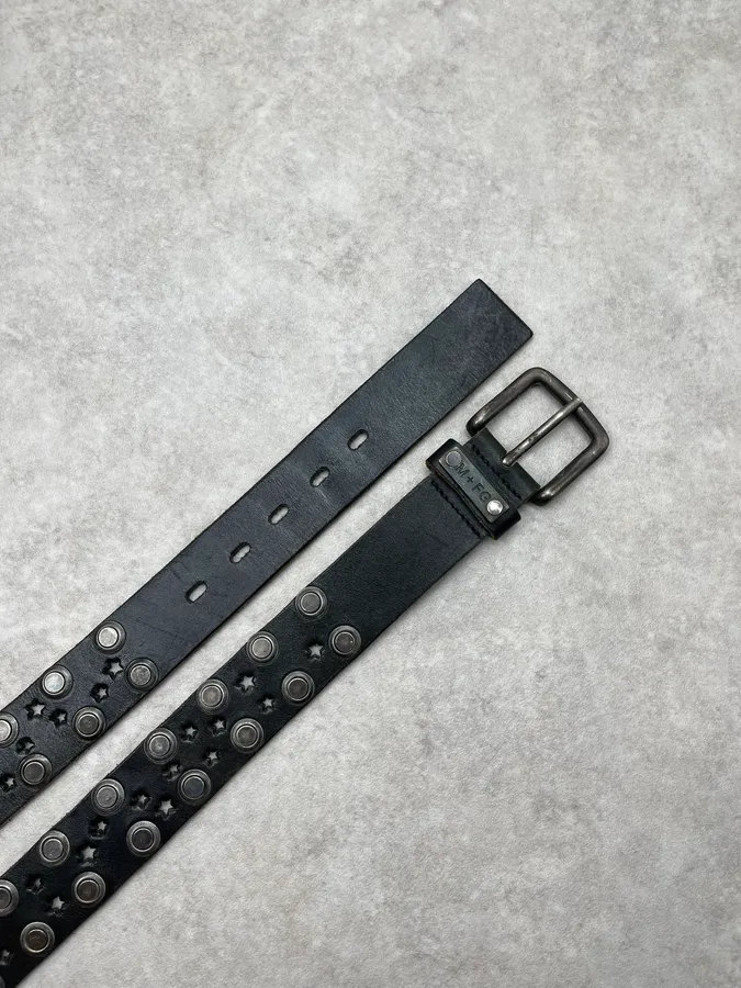 2000s Marithé + François Girbaud Black Star Studded Leather Belt - Image 4