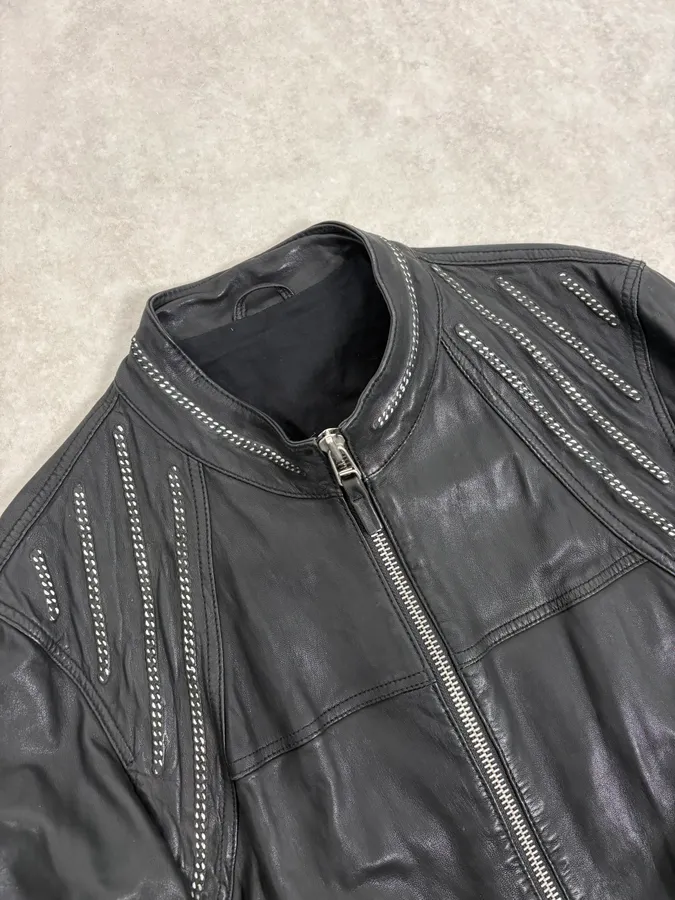 2000s Marithé + François Girbaud Black Studded Biker Leather Jacket - Image 5