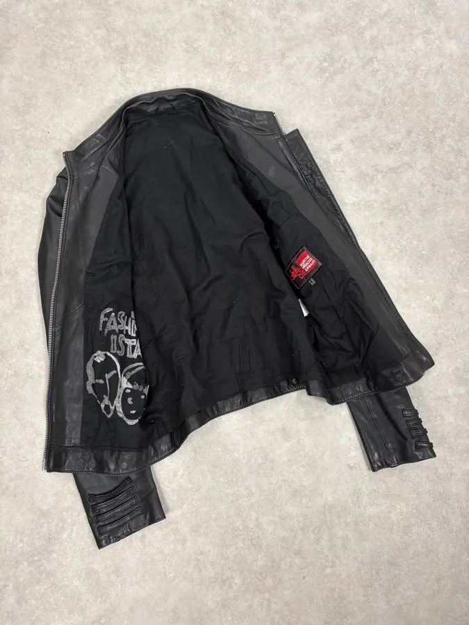 2000s Marithé + François Girbaud Black Studded Biker Leather Jacket - Image 7