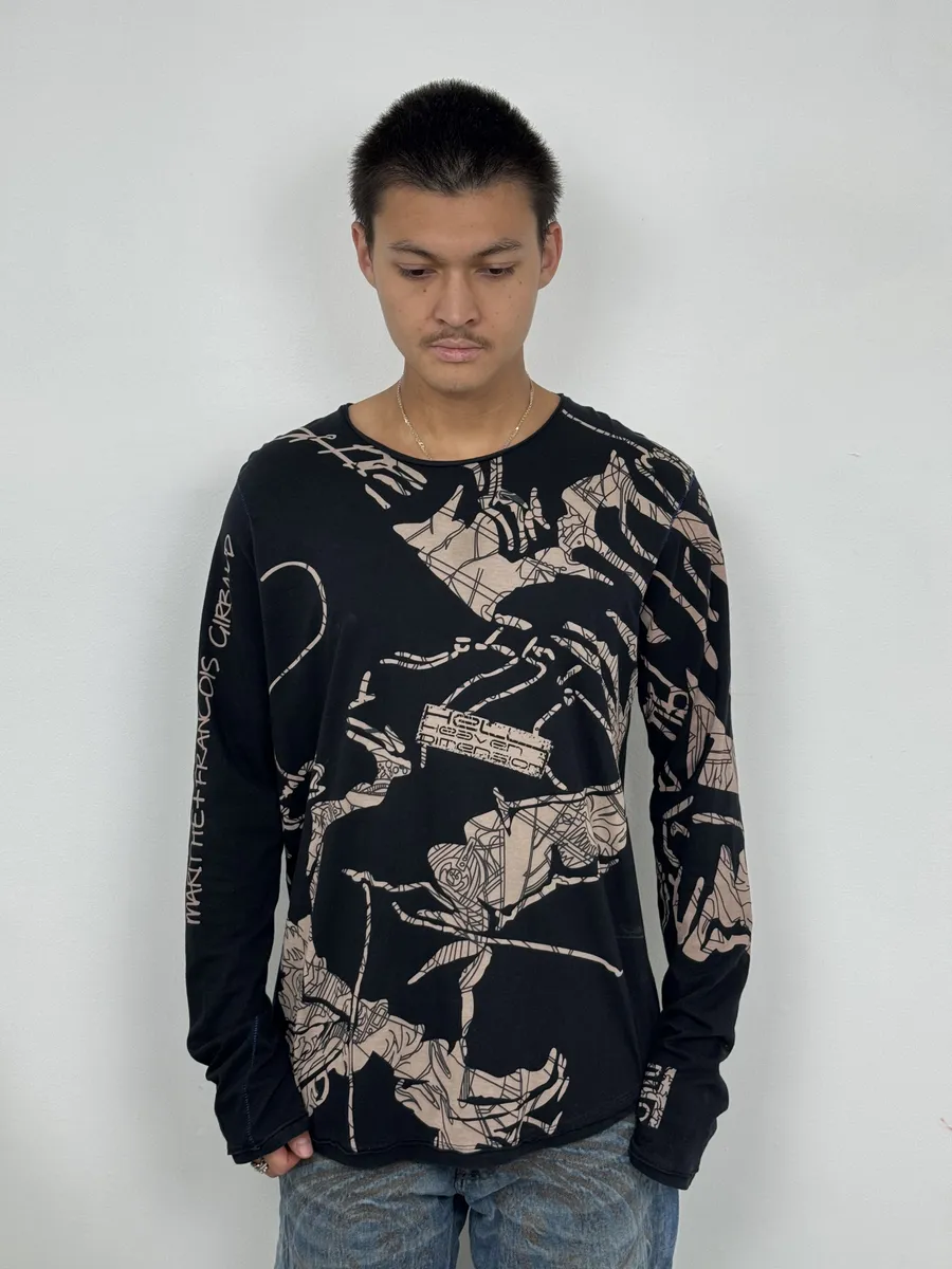 2000s Marithé + François Girbaud Black Tattooed Signature Abstract Longsleeves - Image 2