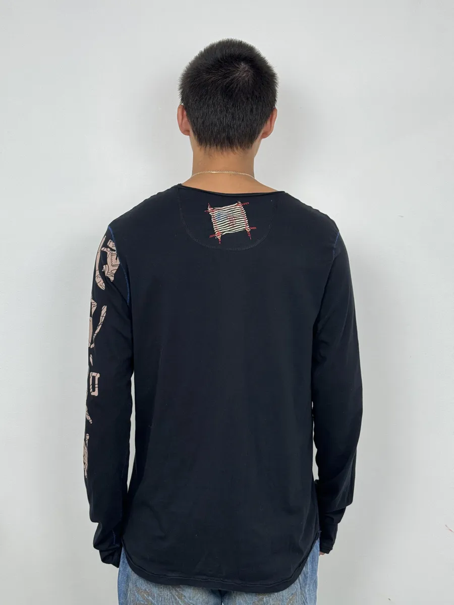 2000s Marithé + François Girbaud Black Tattooed Signature Abstract Longsleeves - Image 3
