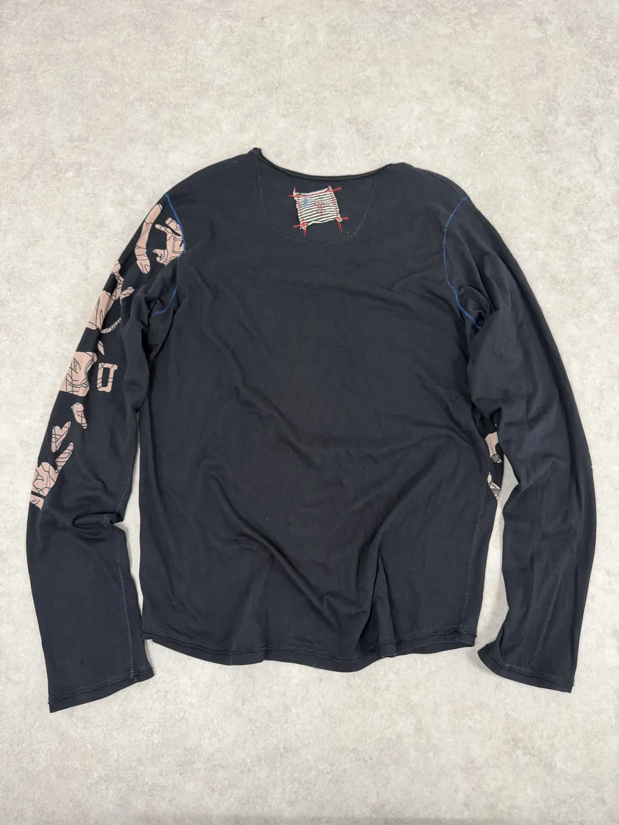 2000s Marithé + François Girbaud Black Tattooed Signature Abstract Longsleeves - Image 4