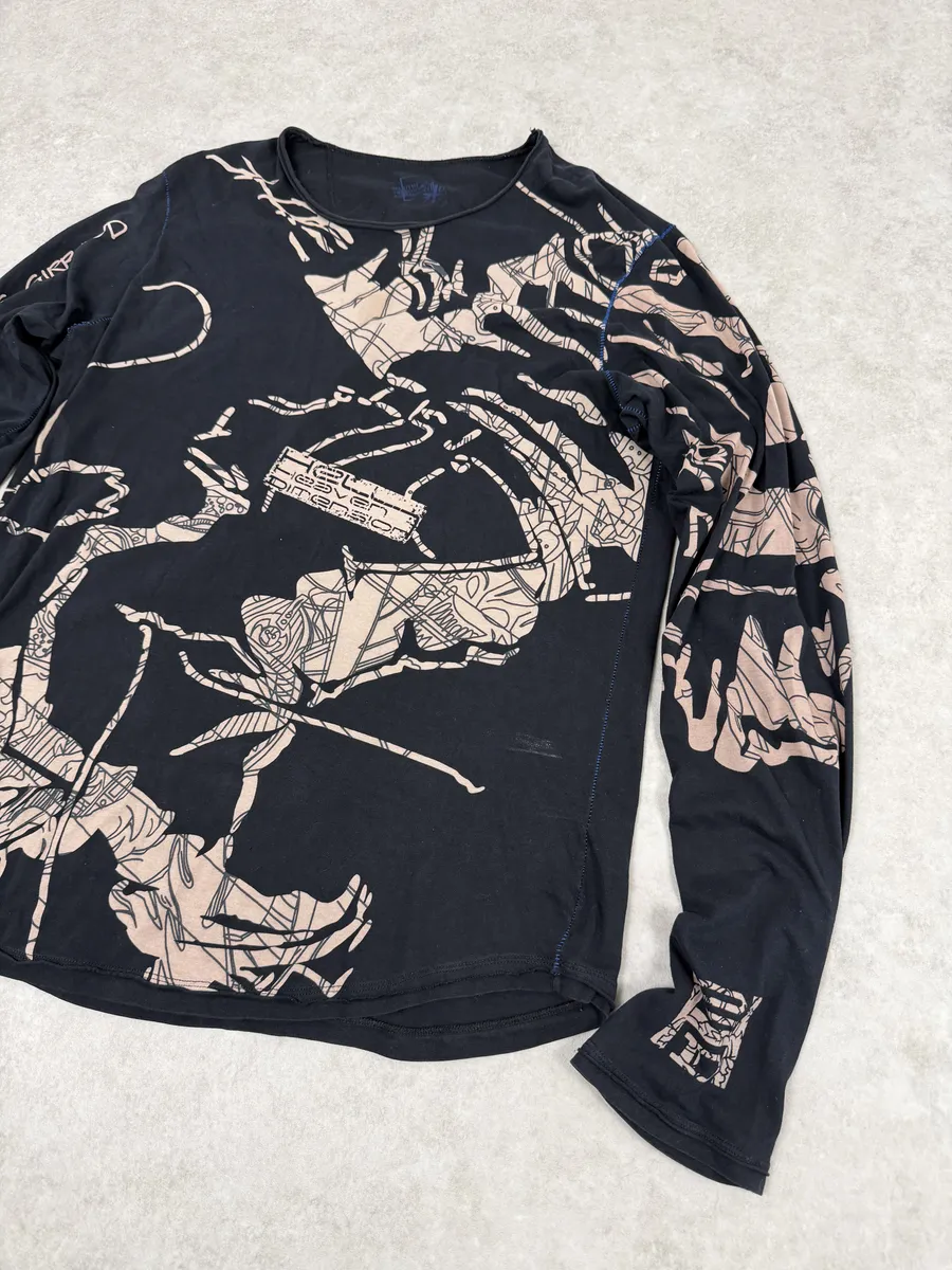 2000s Marithé + François Girbaud Black Tattooed Signature Abstract Longsleeves - Image 5