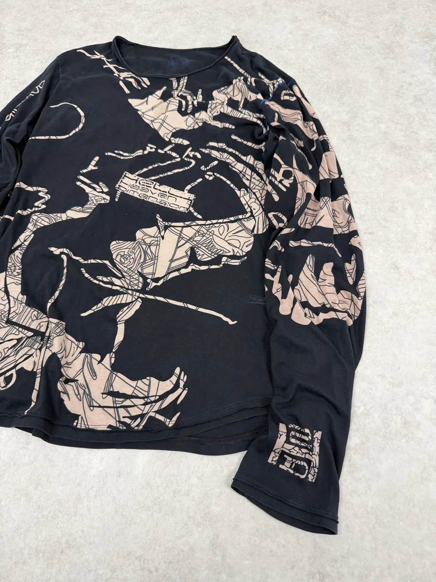 2000s Marithé + François Girbaud Black Tattooed Signature Abstract Longsleeves - Image 6