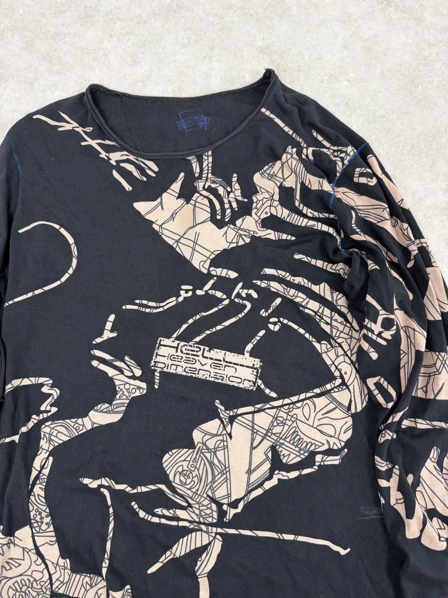 2000s Marithé + François Girbaud Black Tattooed Signature Abstract Longsleeves - Image 7