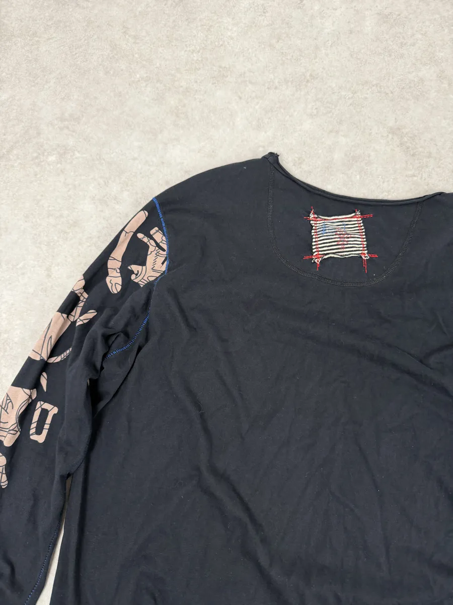 2000s Marithé + François Girbaud Black Tattooed Signature Abstract Longsleeves - Image 8