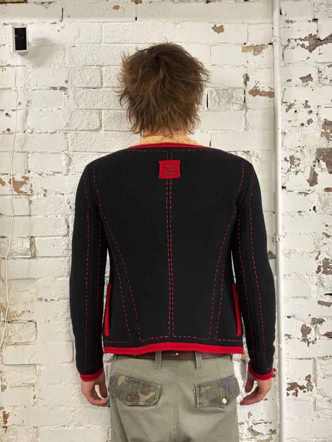 2000s Marithé & François Girbaud Black Wool Contrast Stitch Cardigan - Image 3
