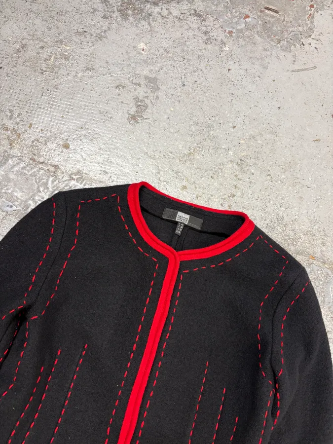 2000s Marithé & François Girbaud Black Wool Contrast Stitch Cardigan - Image 4