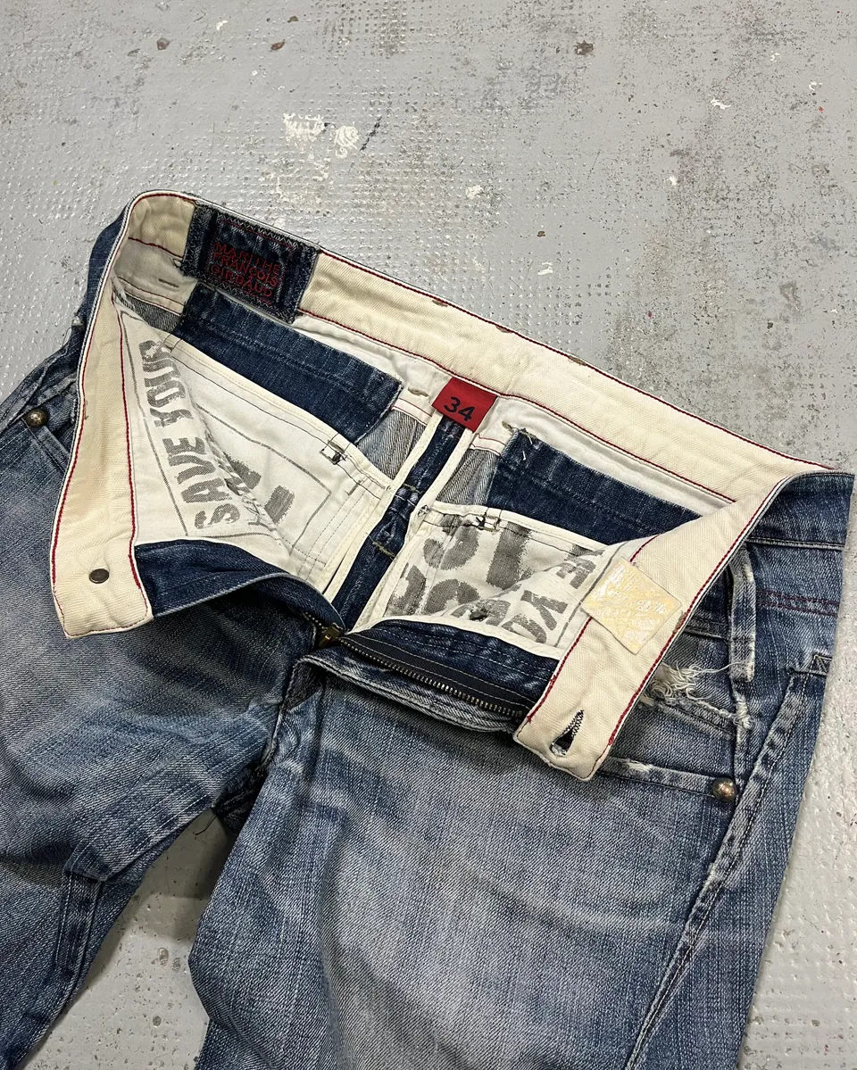 2000s Marithé + François Girbaud Blue Denim Distressed Bootcut Jeans - Image 12