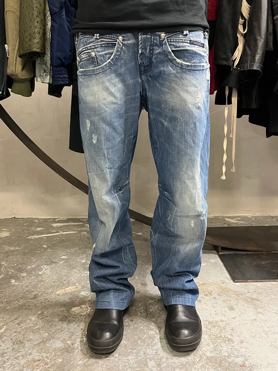 2000s Marithé + François Girbaud Blue Distressed Denim Jeans - Image 2