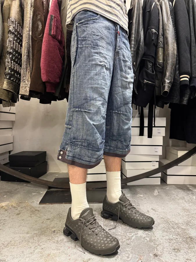 2000s Marithé + François Girbaud Blue Distressed Denim Shorts - Image 3